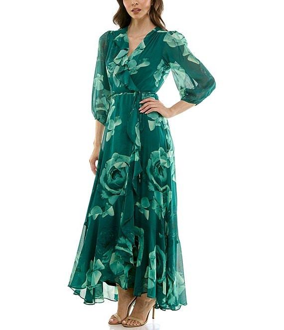 Moda Tara Yoryu Chiffon Floral Print Ruffle High Low Dress Product Image