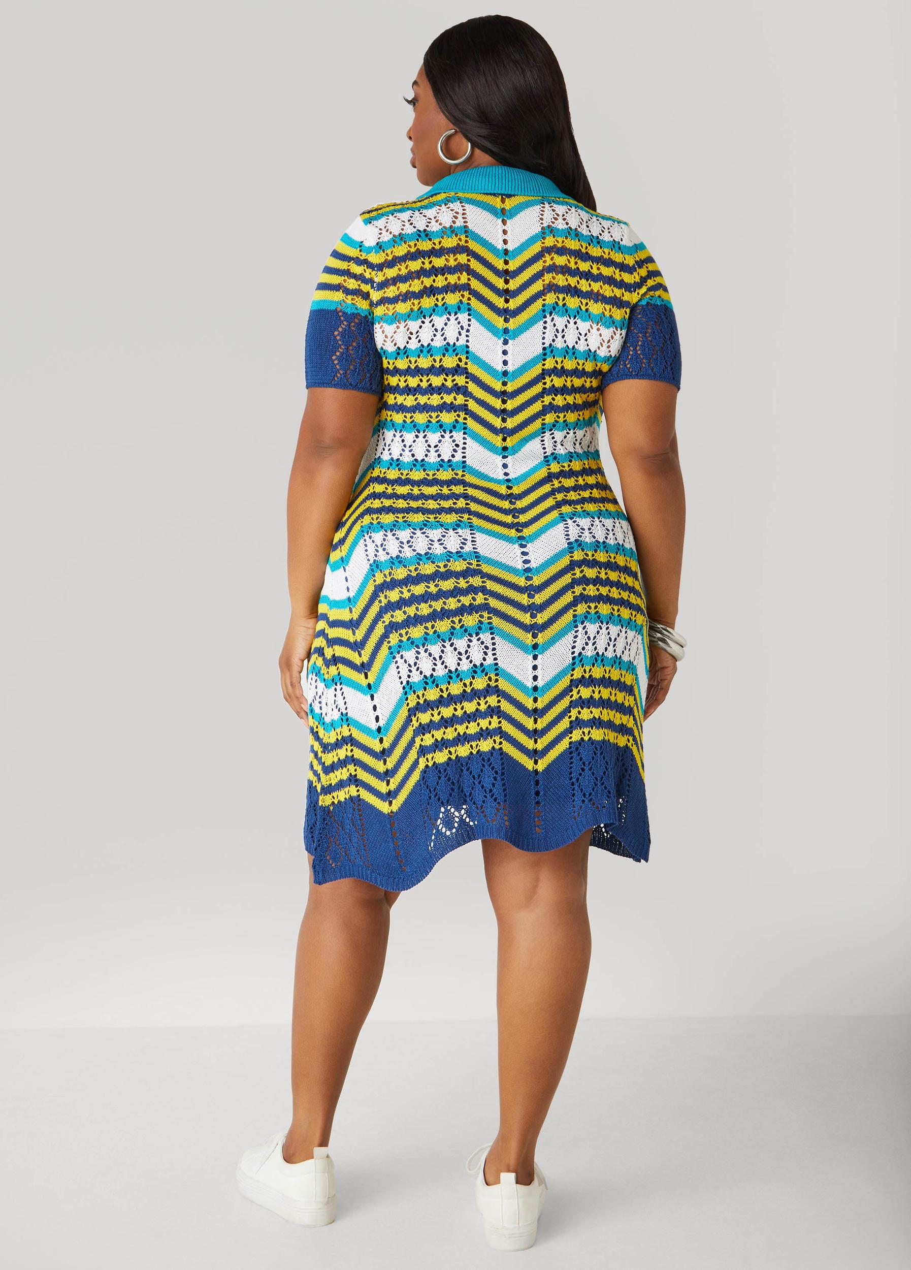 Plus Size Striped Pointelle Knit Polo Dress Ashley Stewart Product Image