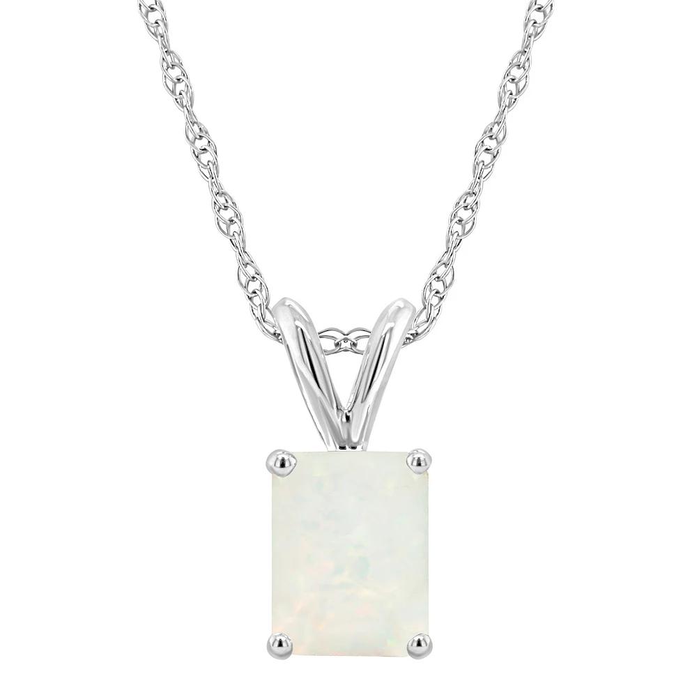 Celebration Gems 14k Gold Emerald Cut White Opal Pendant Necklace, Women's,  Product Image