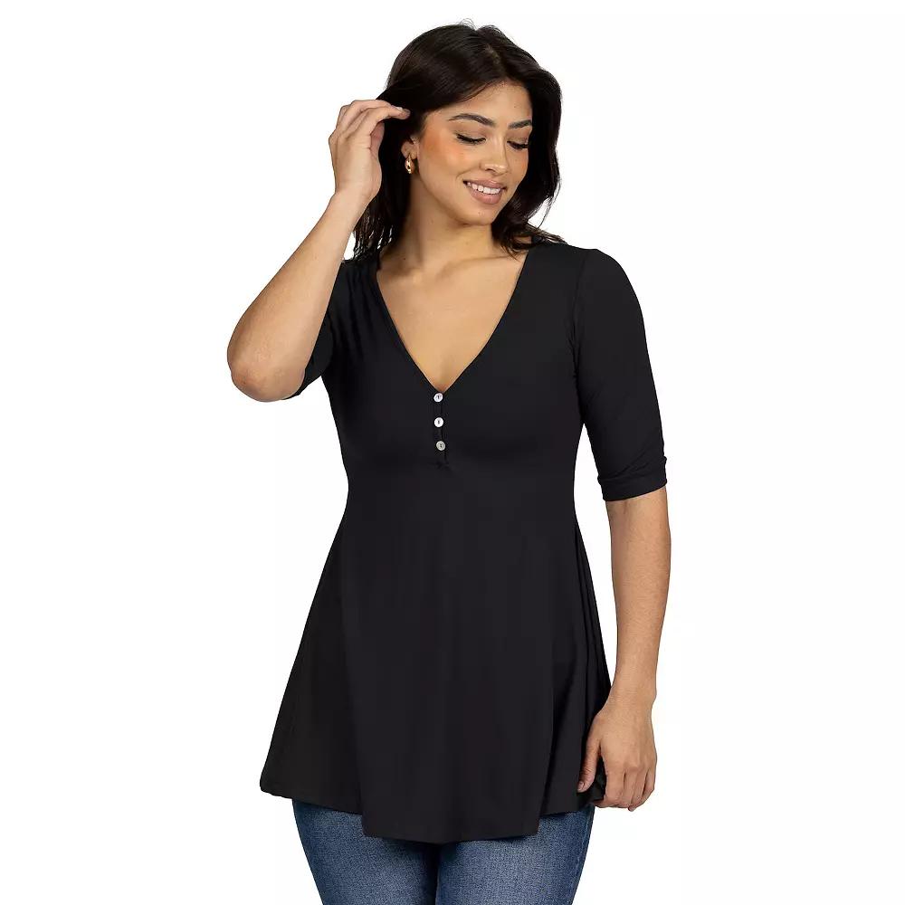 Women's 24seven Comfort Apparel Short Sleeve Tunic Top with Button Detail,  Product Image