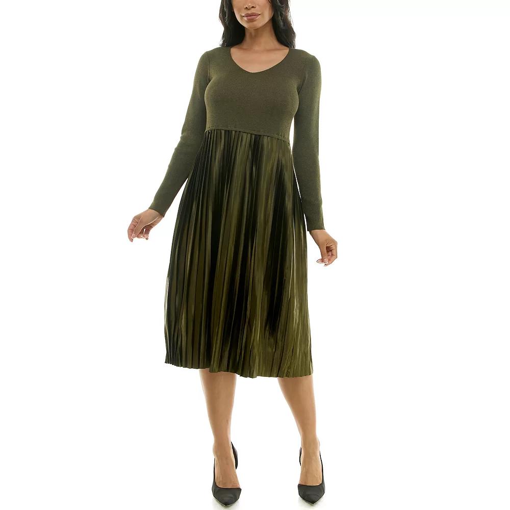 Women's Nina Leonard Lurex Knit Dress, Size: Large, Brown Lurex Product Image