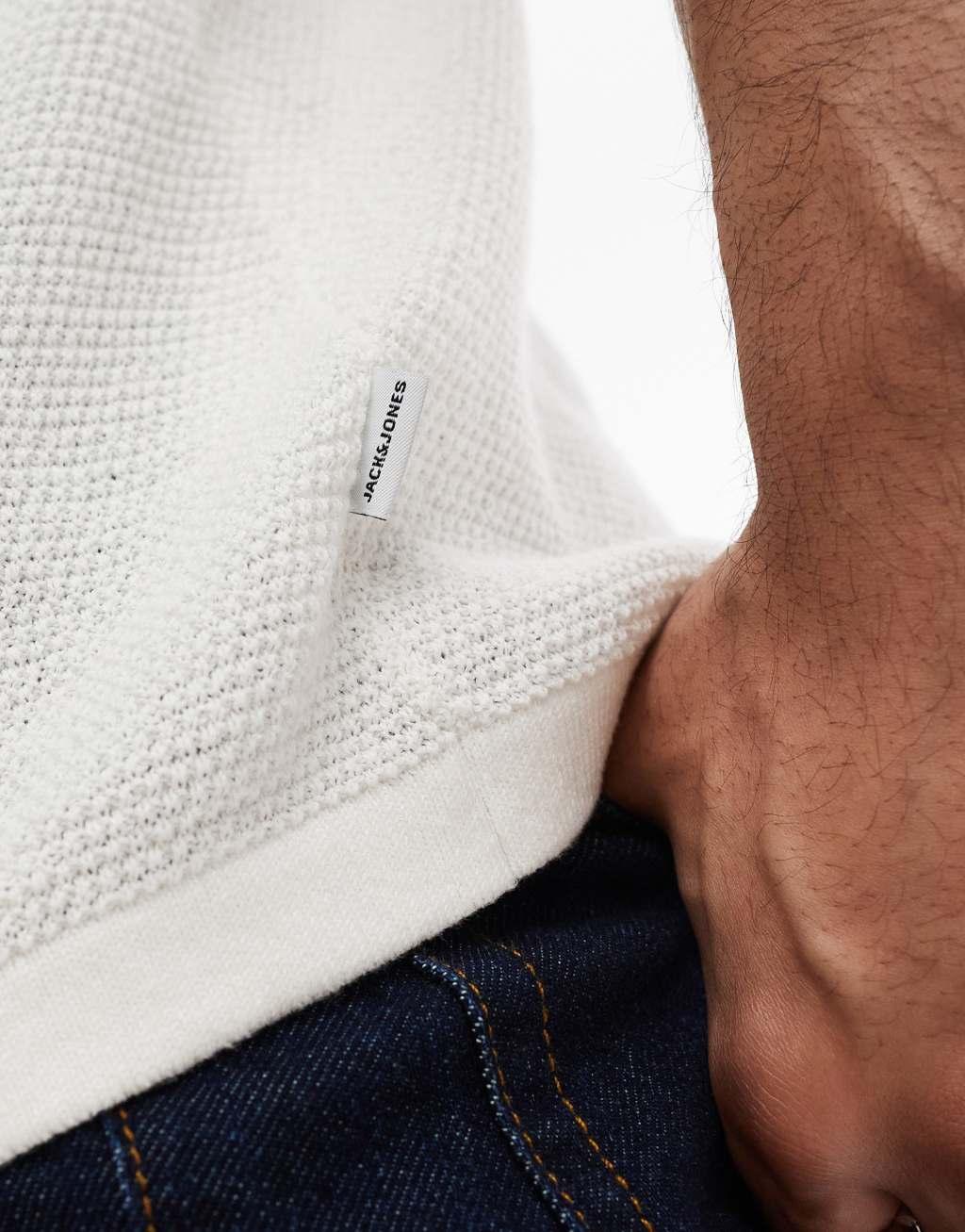 Jack & Jones textured knit polo in cream Product Image