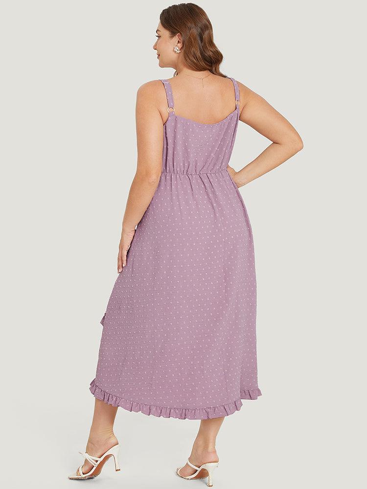 Plain Drawstring Ruched Pocket Ruffle Trim Cami Dress Female Product Image