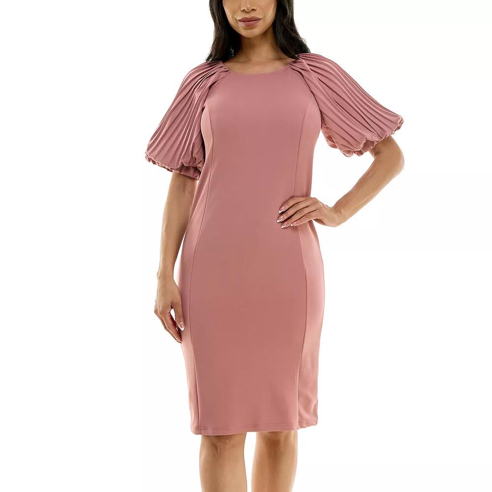 Women's Nina Leonard Pleated Puff Sleeve Dress,  Product Image