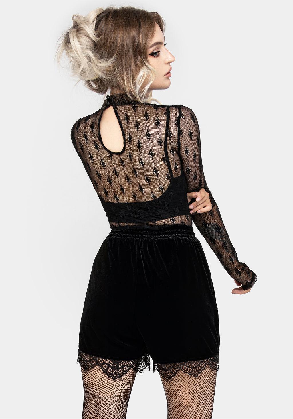 Spydre Lace Hem Velour Shorts Product Image