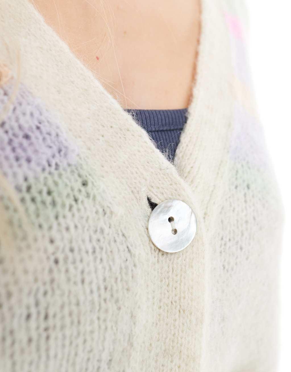 ONLY lightweight knitted cardigan in beige with multi stripes Product Image