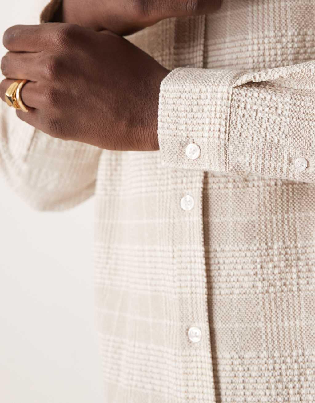 ASOS DESIGN oversized boxy shirt in neutral check Product Image