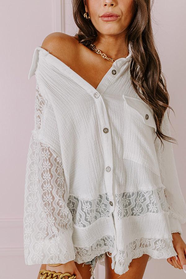 Meadow Muse Lace Button Up In White Product Image