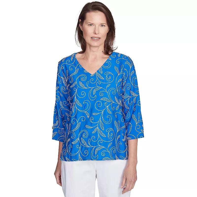 Women's Alfred Dunner Scroll Embroidered Cuff Sleeve Top,  Product Image