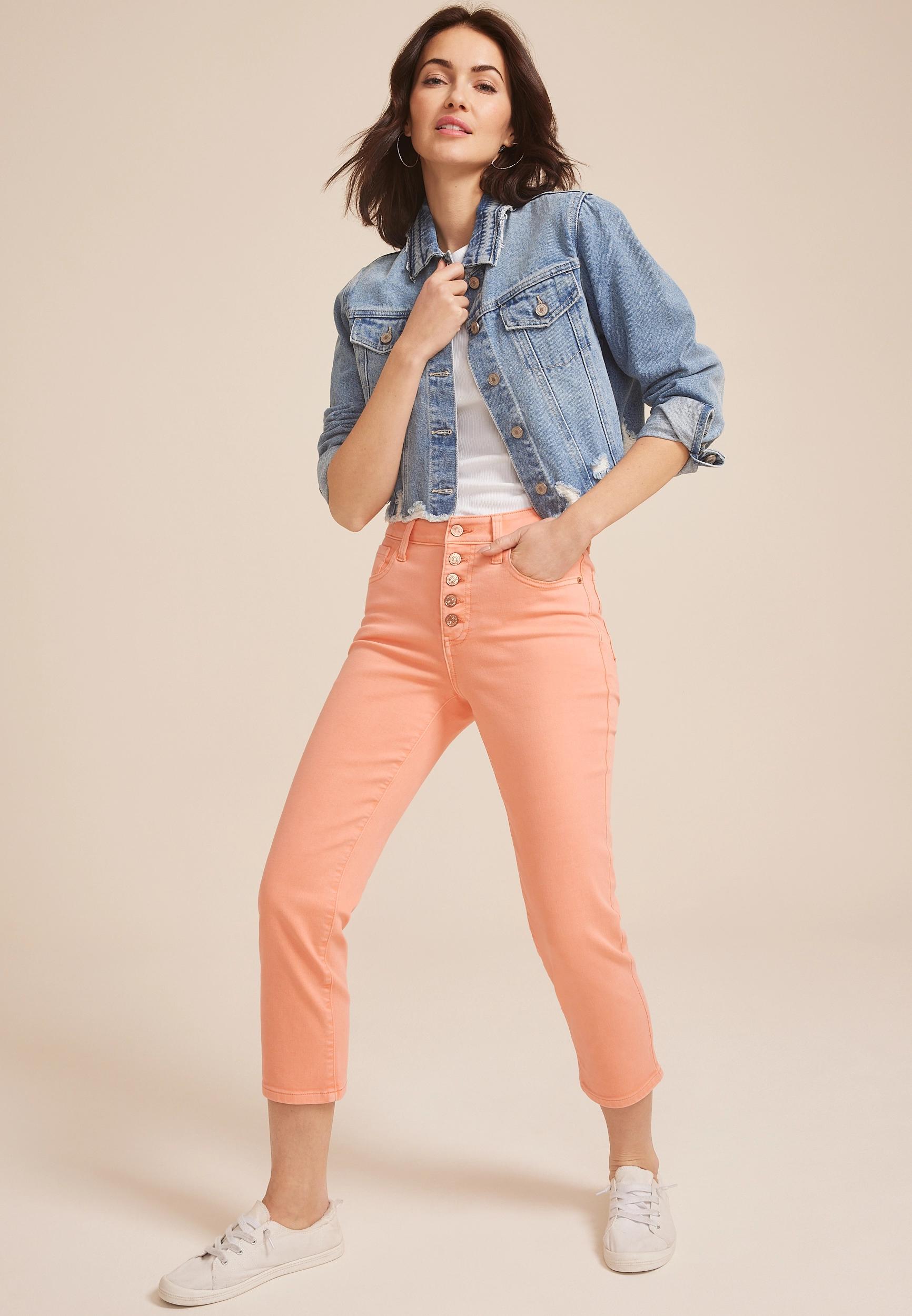 m jeans by maurices™ High Rise Button Fly Straight Cropped Jean Product Image