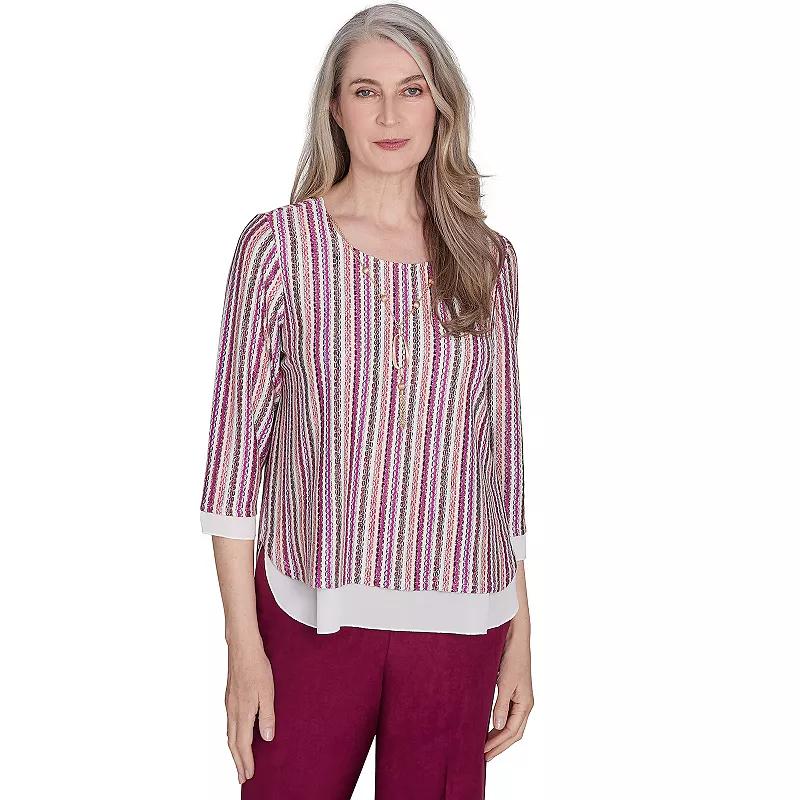 Women's Alfred Dunner Metallic Stripe Top with Detachable Necklace, Size: XL, Multi Red Product Image