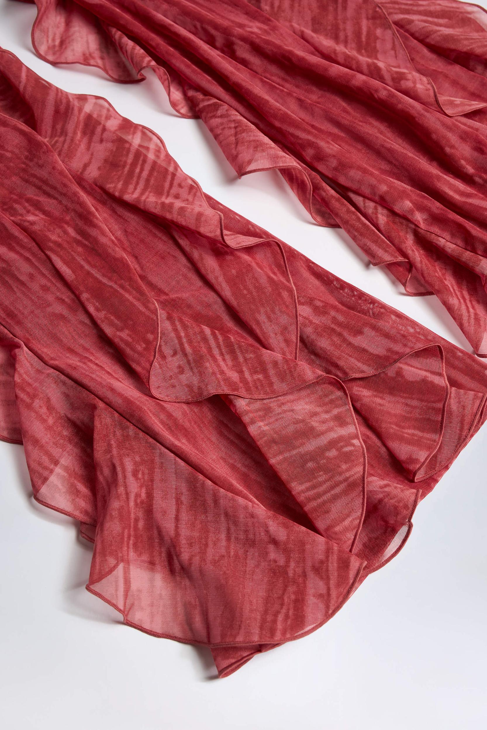 Ruffled Mid-Rise Flared Trousers in Red Print Female Product Image