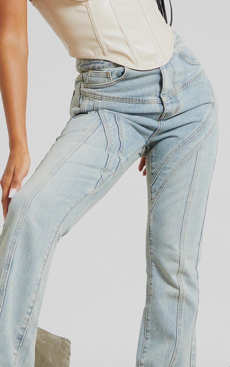 Vintage Wash Seam Detail Long Leg Straight Jeans Product Image