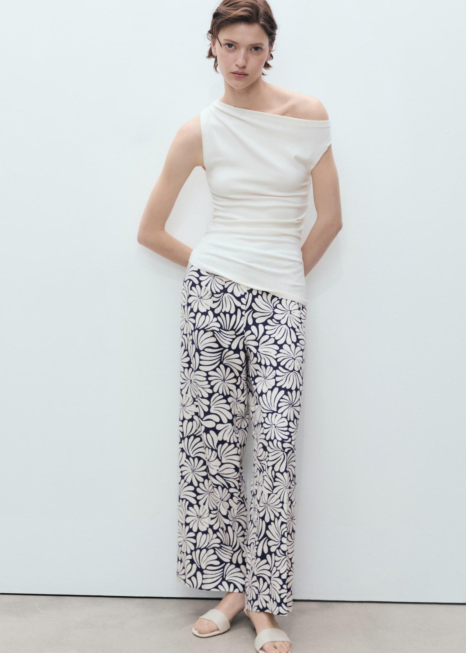 Floral linen pants - Women | MANGO USA Product Image
