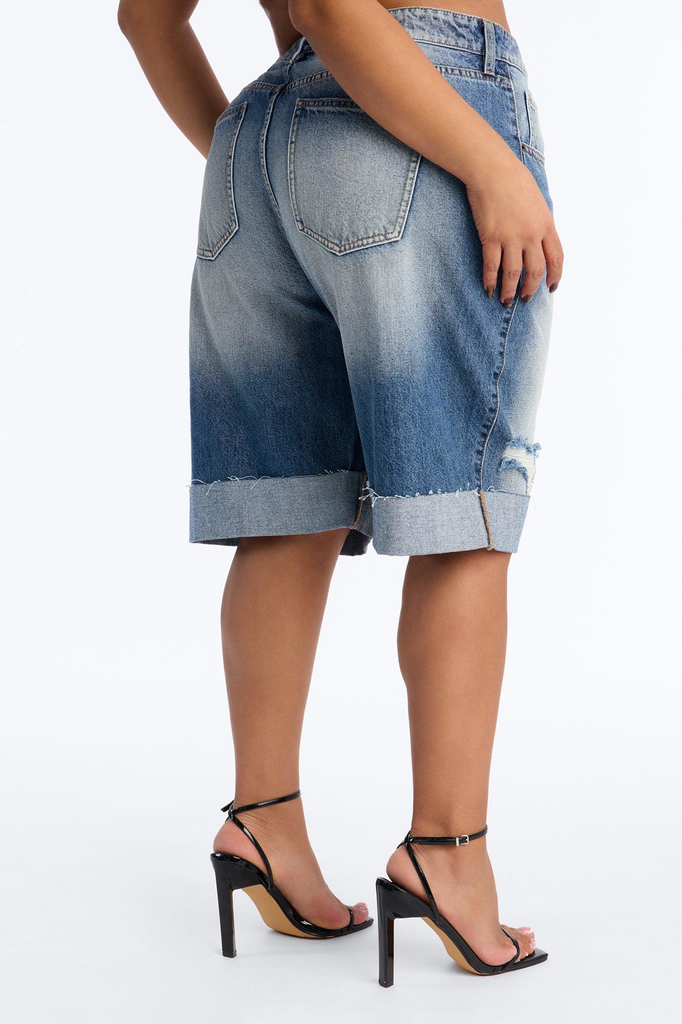 Lafayette Crossover Cuffed Denim Jorts - Vintage Wash Female Product Image