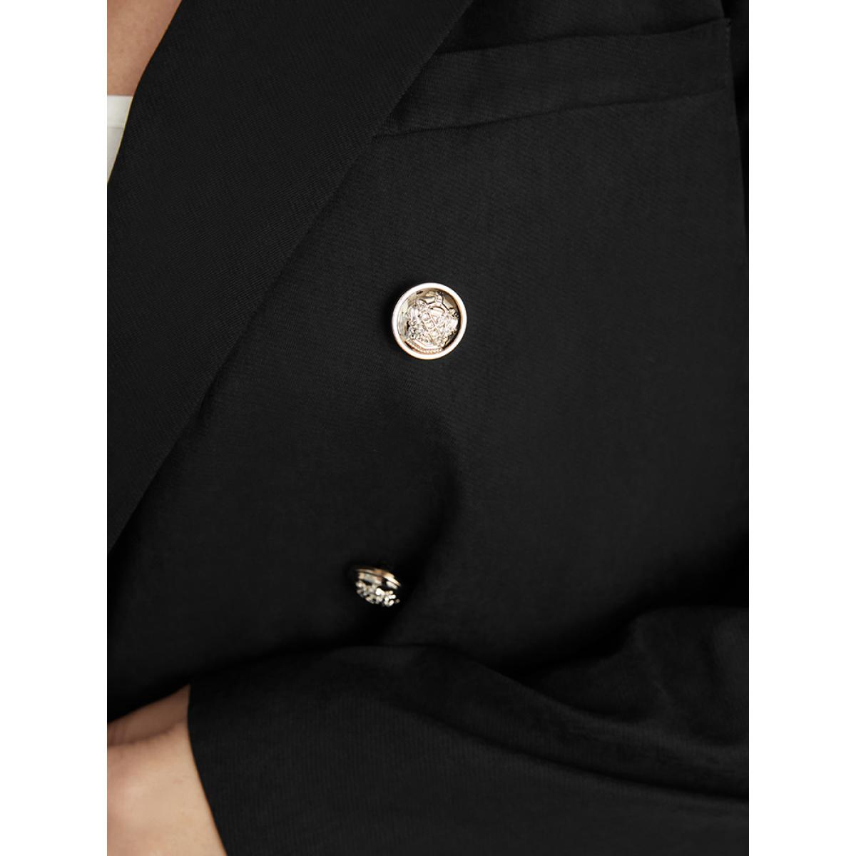 Plus Size Solid Button Up Suit Collar Blazer Black Women Office Plain Button Sleeve Long Sleeve Suit Collar 22-24/3X Office Blazers BloomChic Product Image