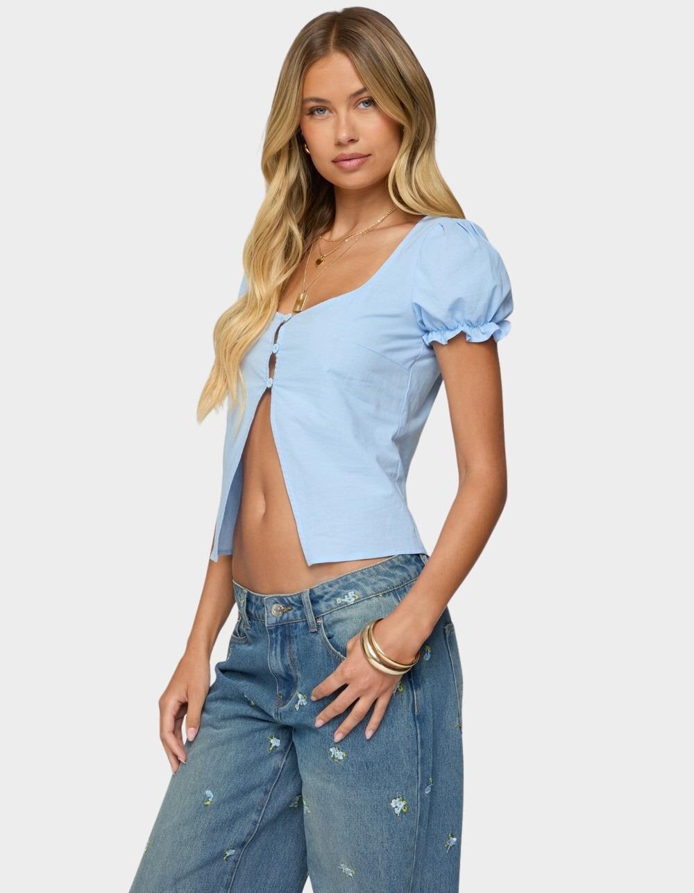 EDIKTED Dorothea Split Front Top - BLUE Product Image