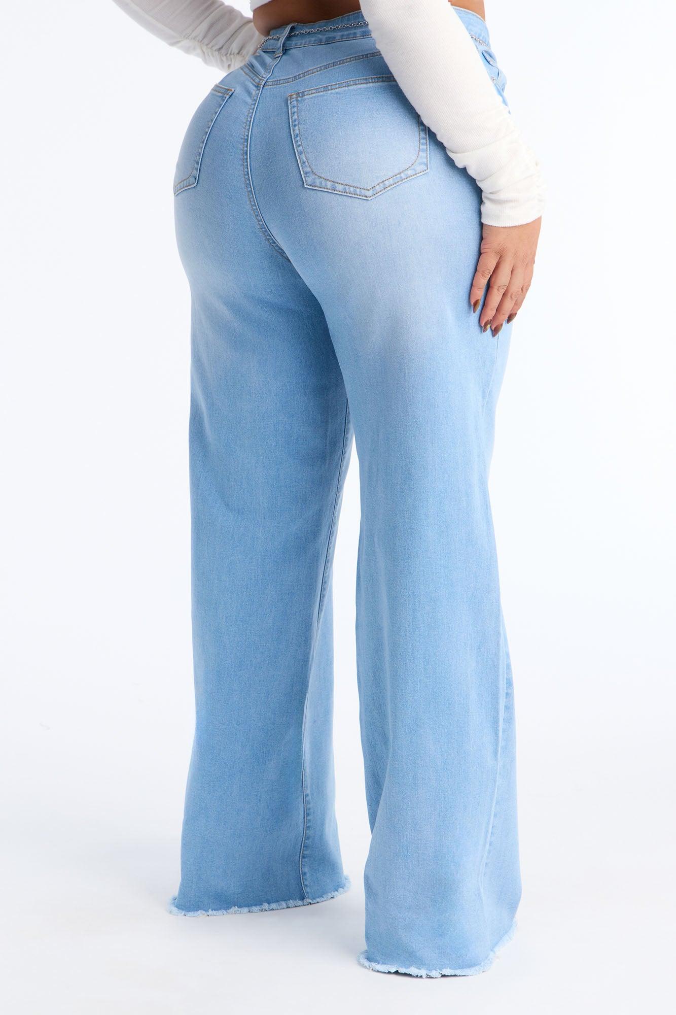 Stole My Heart Belted Soft Stretch Wide Leg Jeans - Light Wash Female Product Image