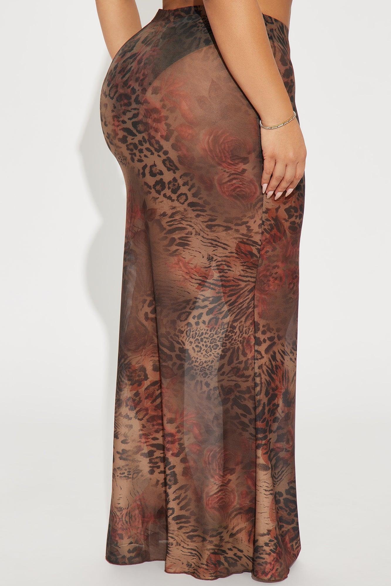 Playing Games Sheer Leopard Mesh Maxi Skirt - Brown/combo Product Image