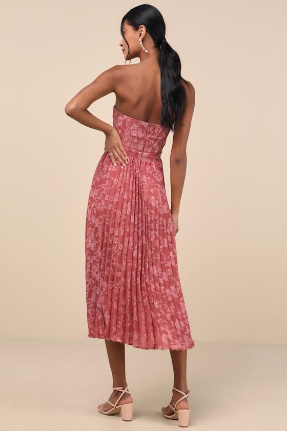 Perfectly Stunning Rusty Rose Jacquard Strapless Midi Dress Product Image