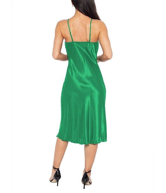 Jump Cowl Neck Sleeveless Strap Detail Satin Midi Dress Product Image