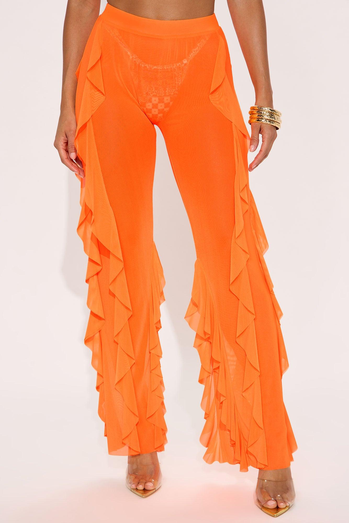 Celeste Ruffles Mesh Cover Up Pants - Orange Product Image