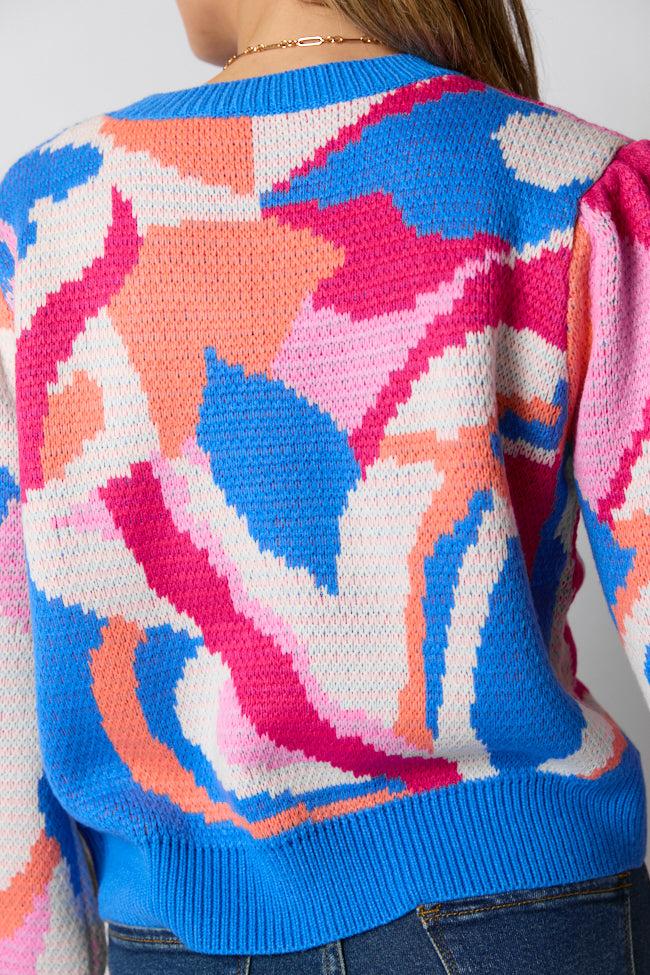 On My Side Blue Multi Color Sweater FINAL SALE Product Image