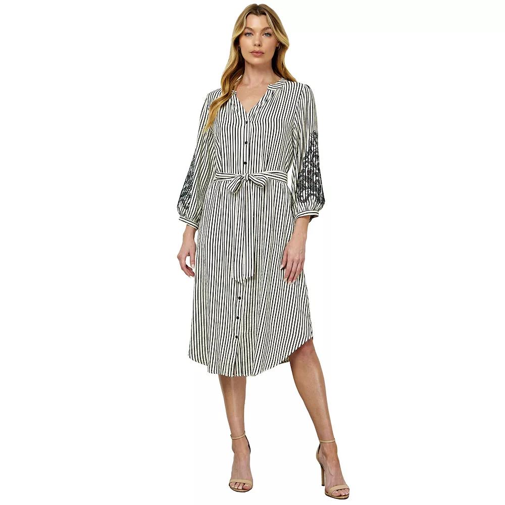 Women's Figueroa & Flower Yarn Die Peasant Dress, Size: Large, Ivory Black Product Image