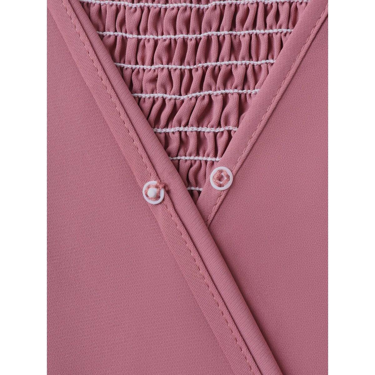 Plus Size Flutter Sleeve Lace Stretchy Waist Midi Dress DustyPink Women Elegant Woven ribbon&lace trim Overlap Collar Short sleeve Curvy BloomChic 30/6X Product Image