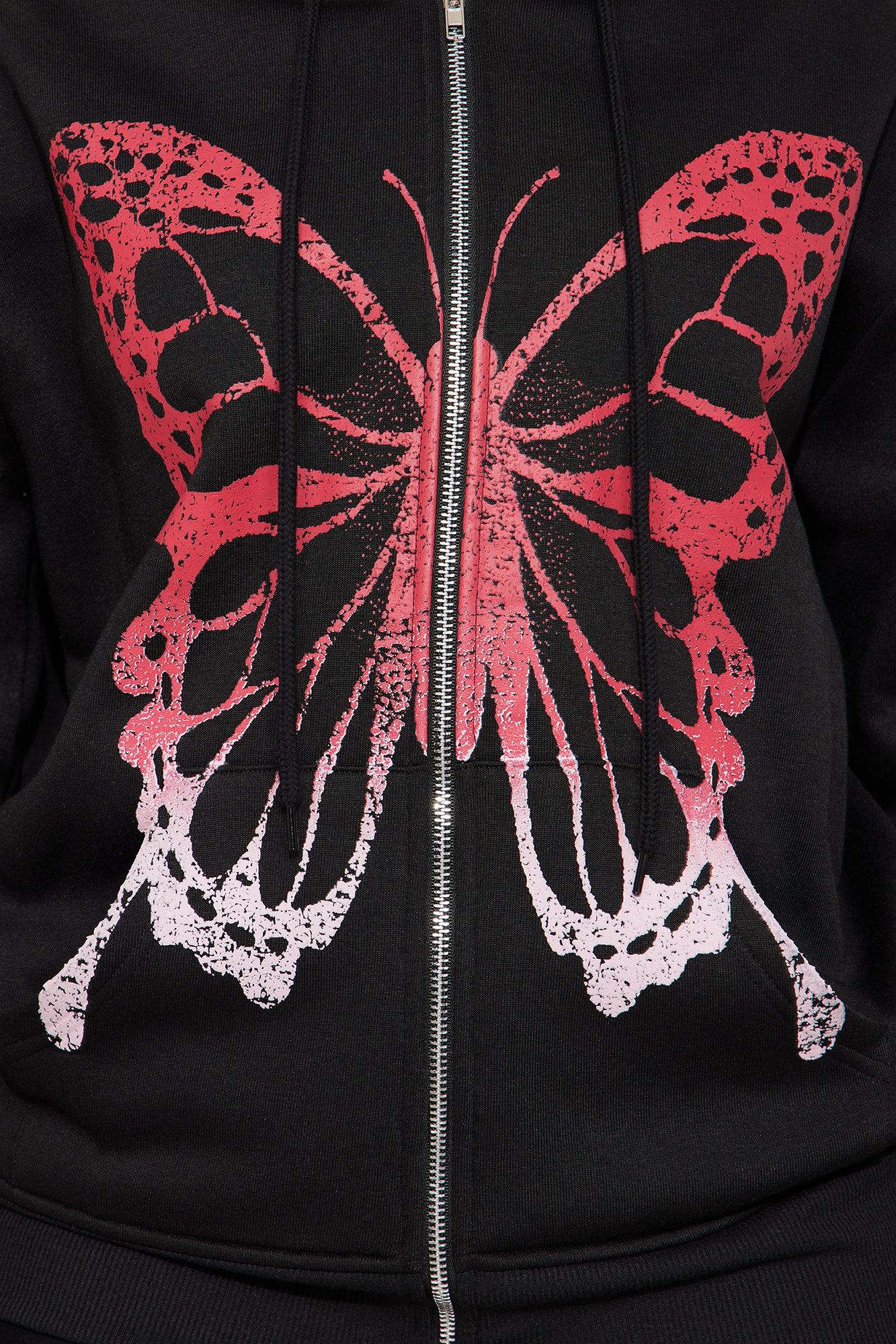 Bianca Ombre Butterfly Full Zip Hoodie - Black Female Product Image