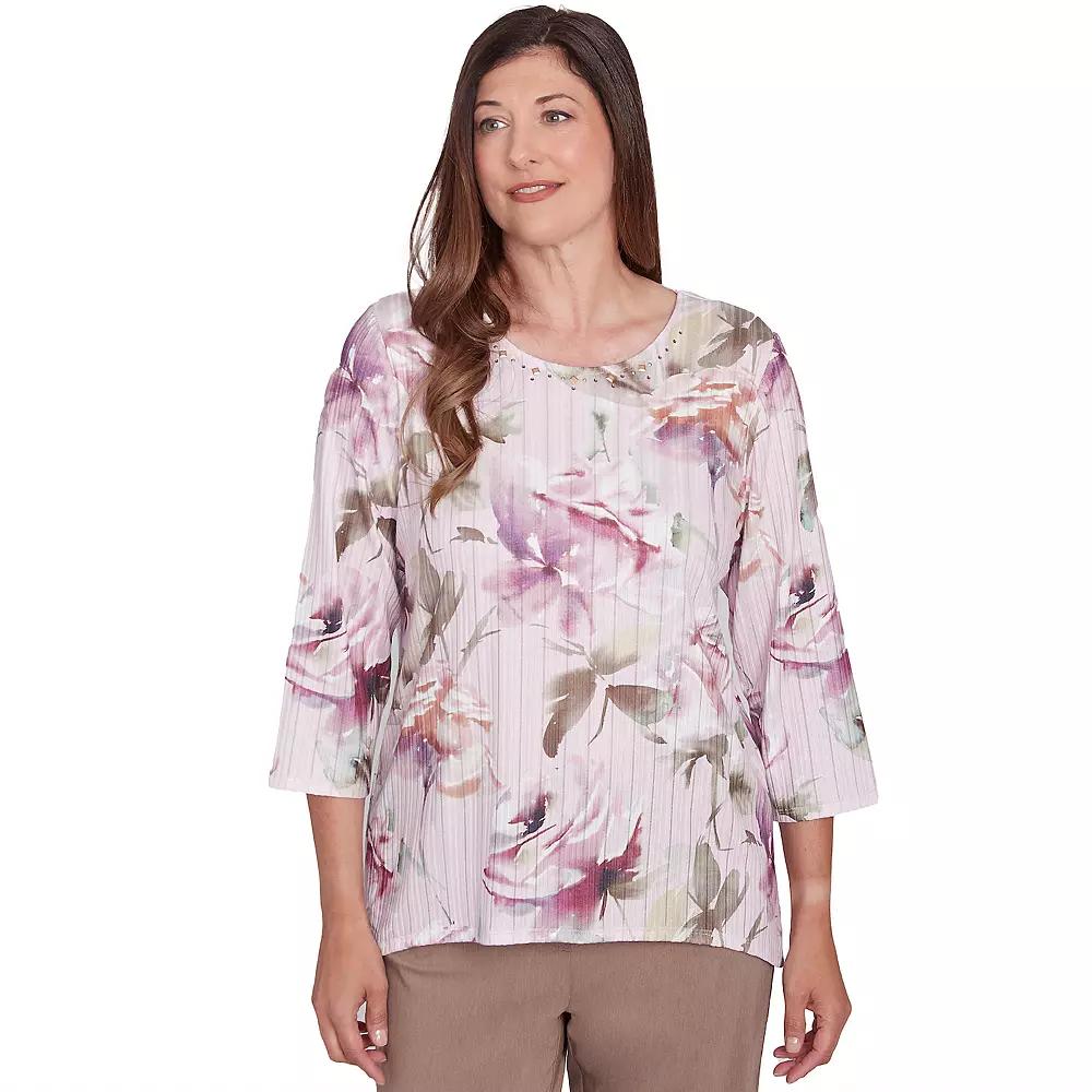 Women's Alfred Dunner Romantic Florals Textured Top, Size: Small, Pink Product Image