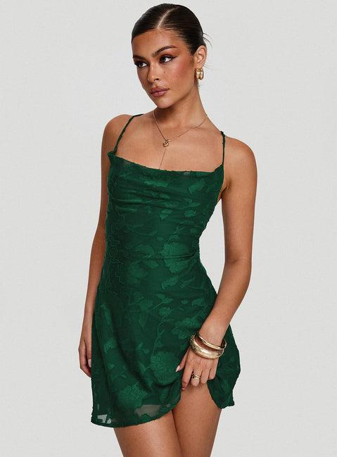 Celena Mini Dress Forest Green Burnout Product Image