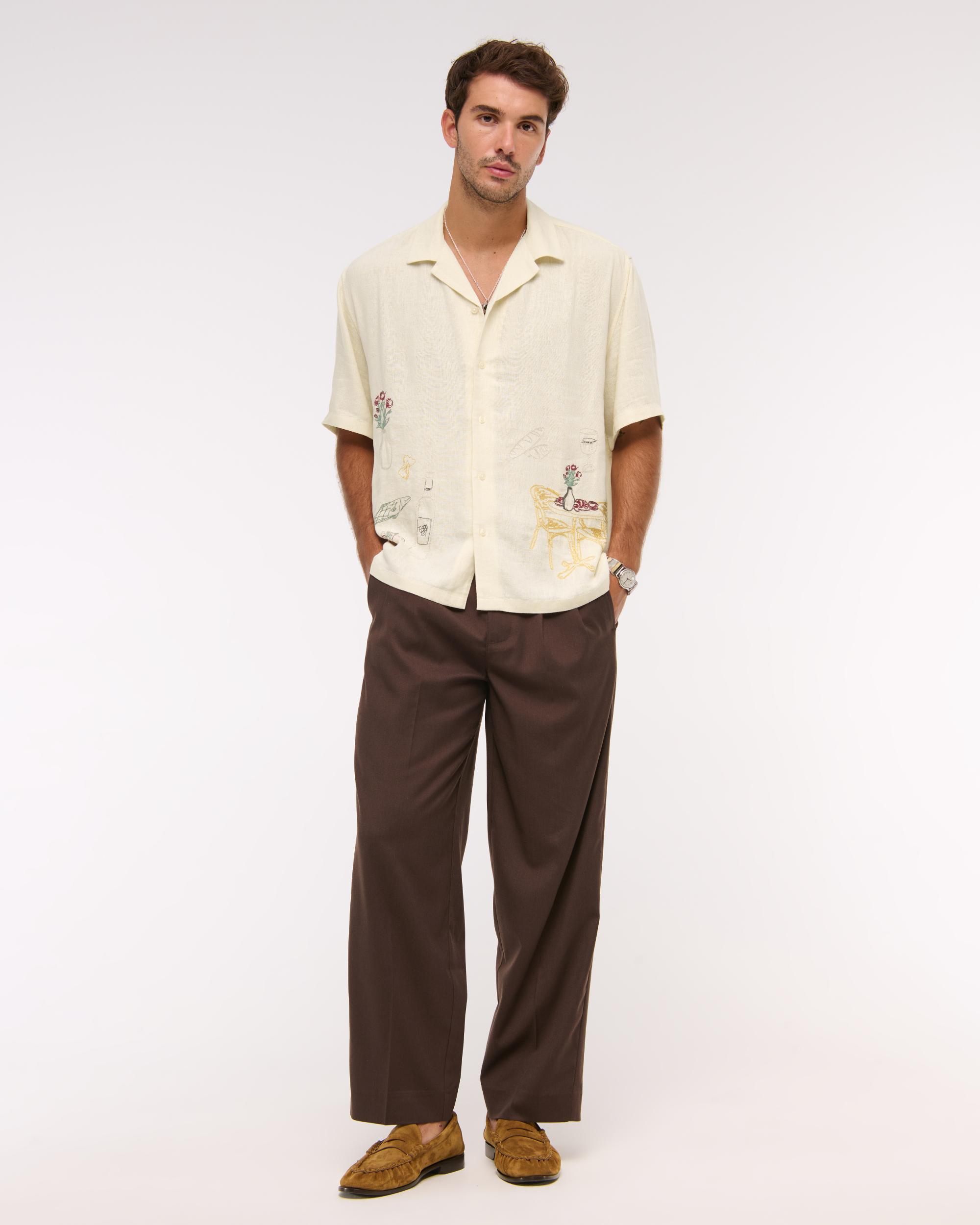 Camp Collar Cropped Summer Linen-Blend Shirt Product Image