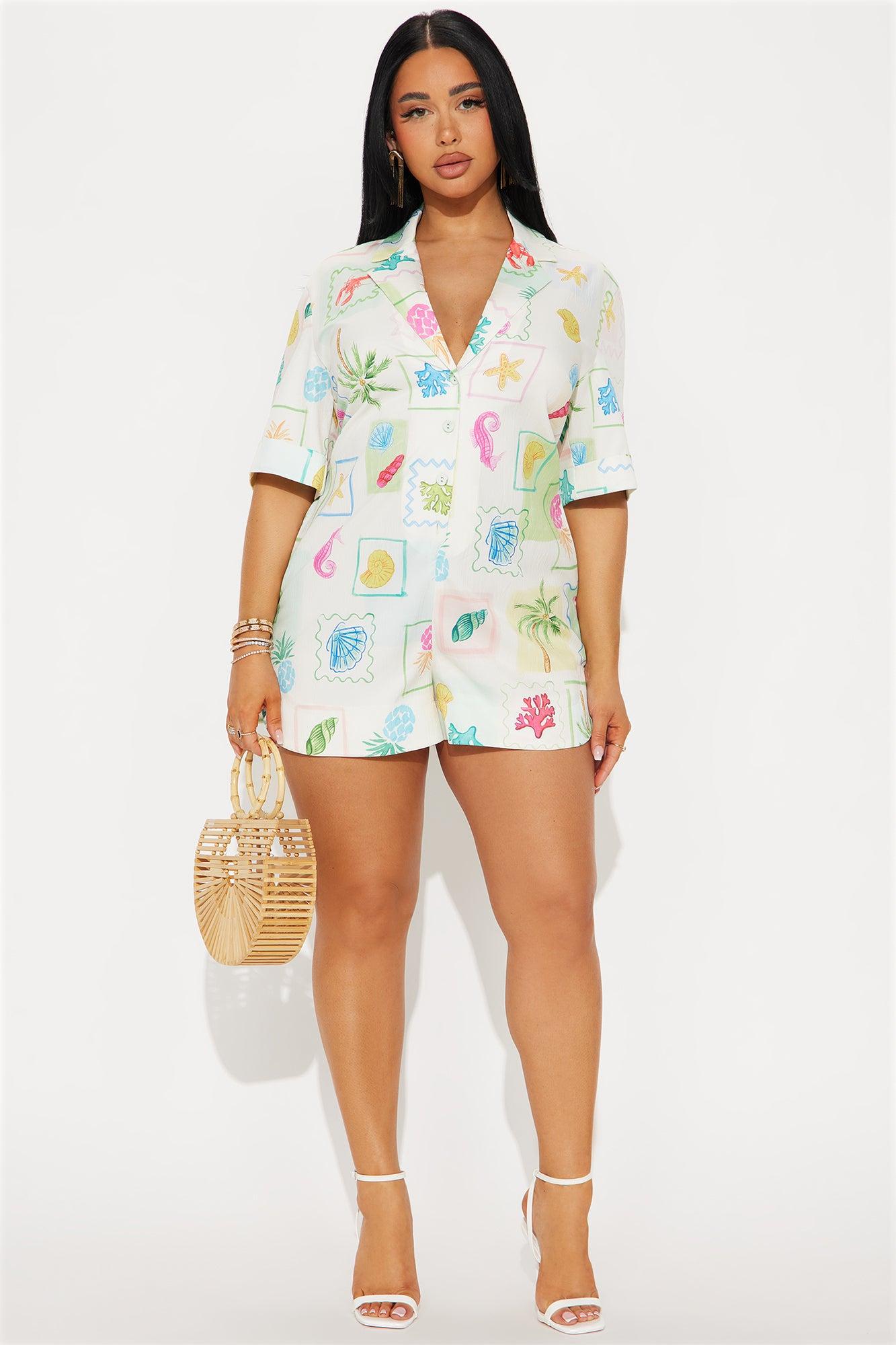 Phoebe Button Up Printed Romper - White/combo Product Image