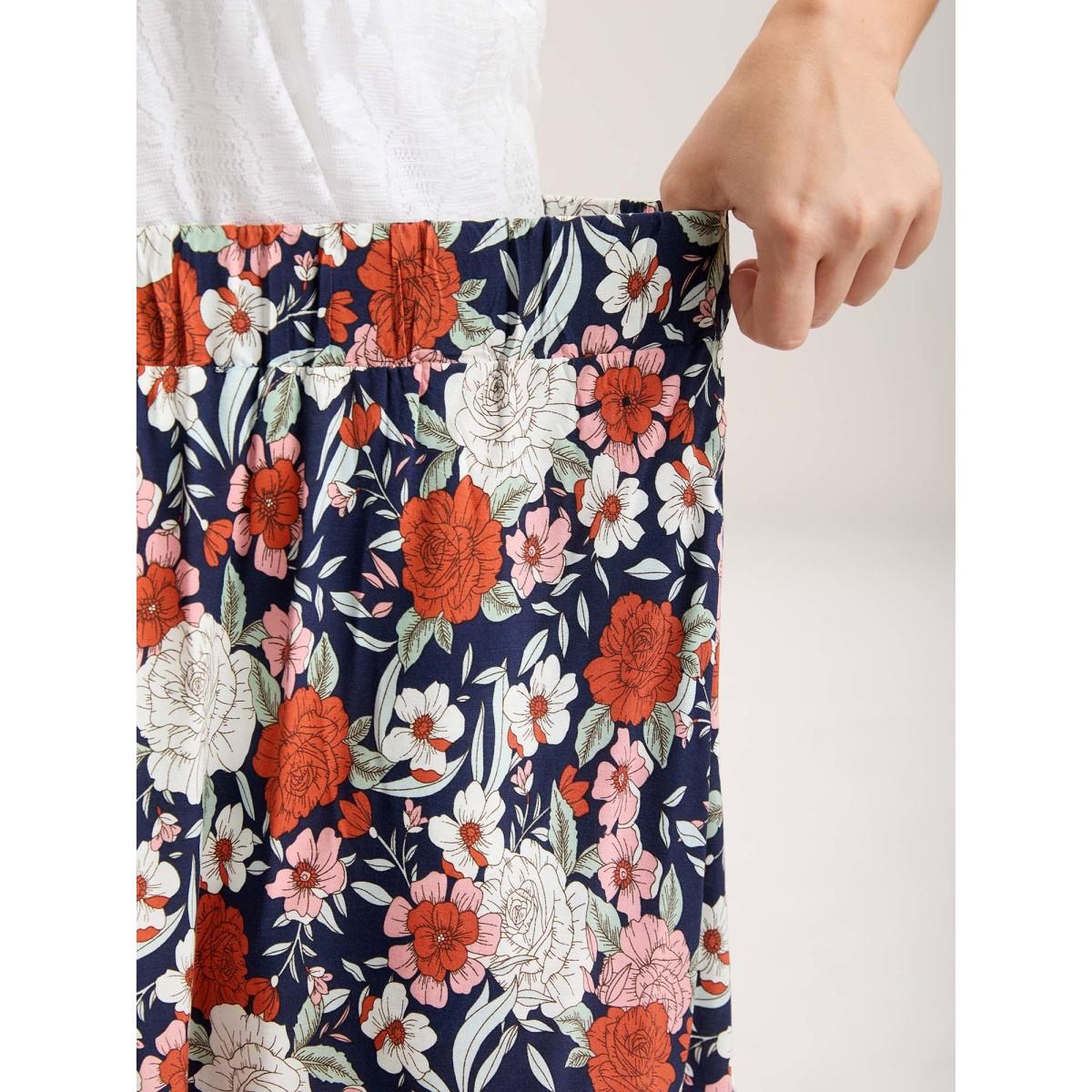 Plus Size Rayon Breezy Floral Print Tiered Back Maxi Skirt Women Rust Boho Loose No stretch Side seam pocket Vacation Skirts BloomChic 22-24/3X Product Image
