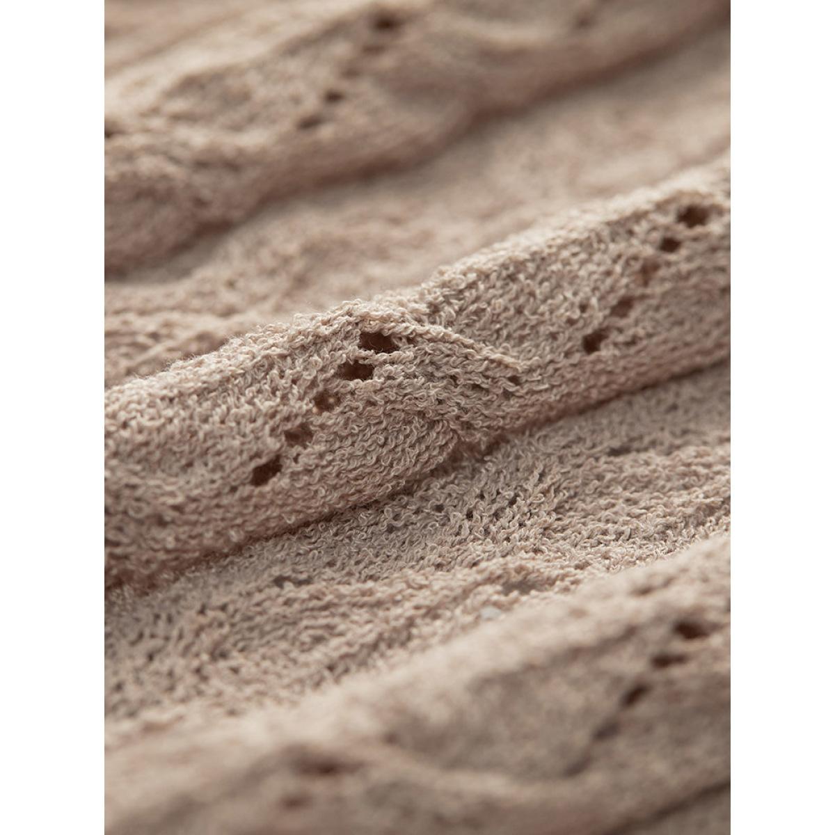 Plus Size Geometric Eyelet Tie Front Bell Sleeve Tunic Cardigan LightBrown Women Casual Loose Long Sleeve Dailywear Cardigans BloomChic 18-20/2X Product Image