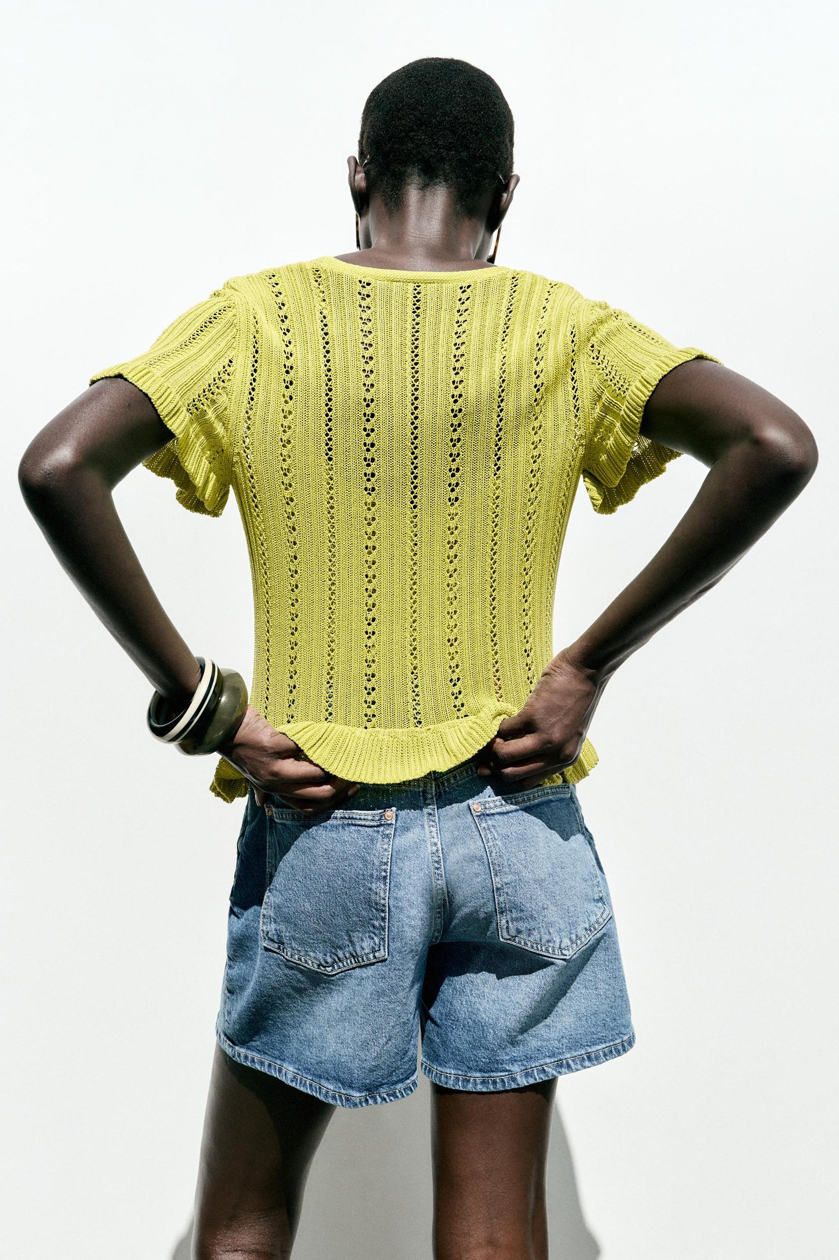 POINTELLE RUFFLED KNIT CARDIGAN Product Image