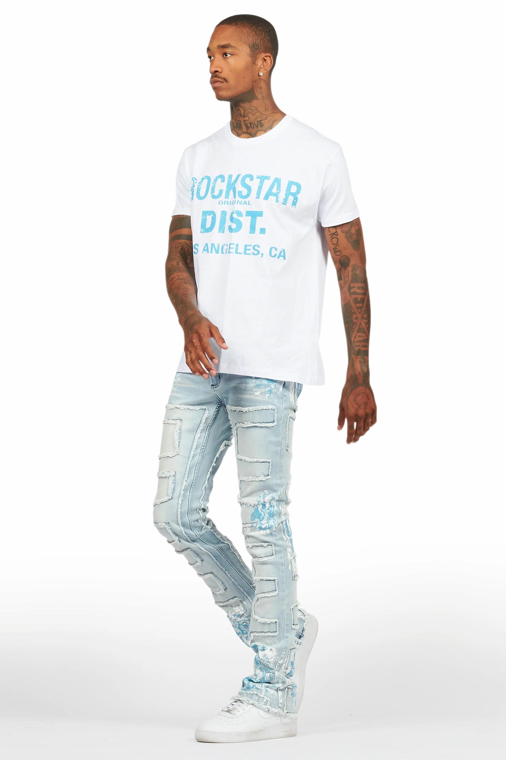 Saxon White/Blue T-Shirt/Stacked Flare Jean Set Male Product Image