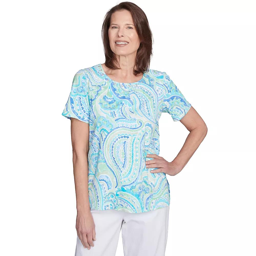 Women's Alfred Dunner Pleated Crew Neck Paisley Top,  Product Image