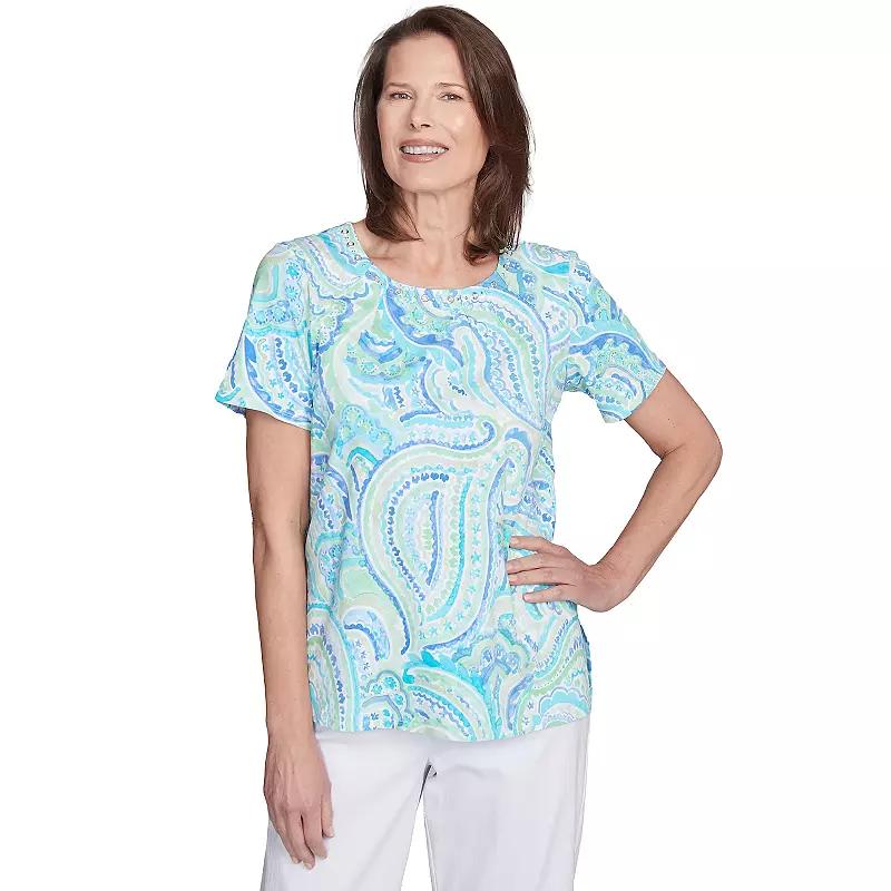 Women's Alfred Dunner Pleated Crew Neck Paisley Top,  Product Image