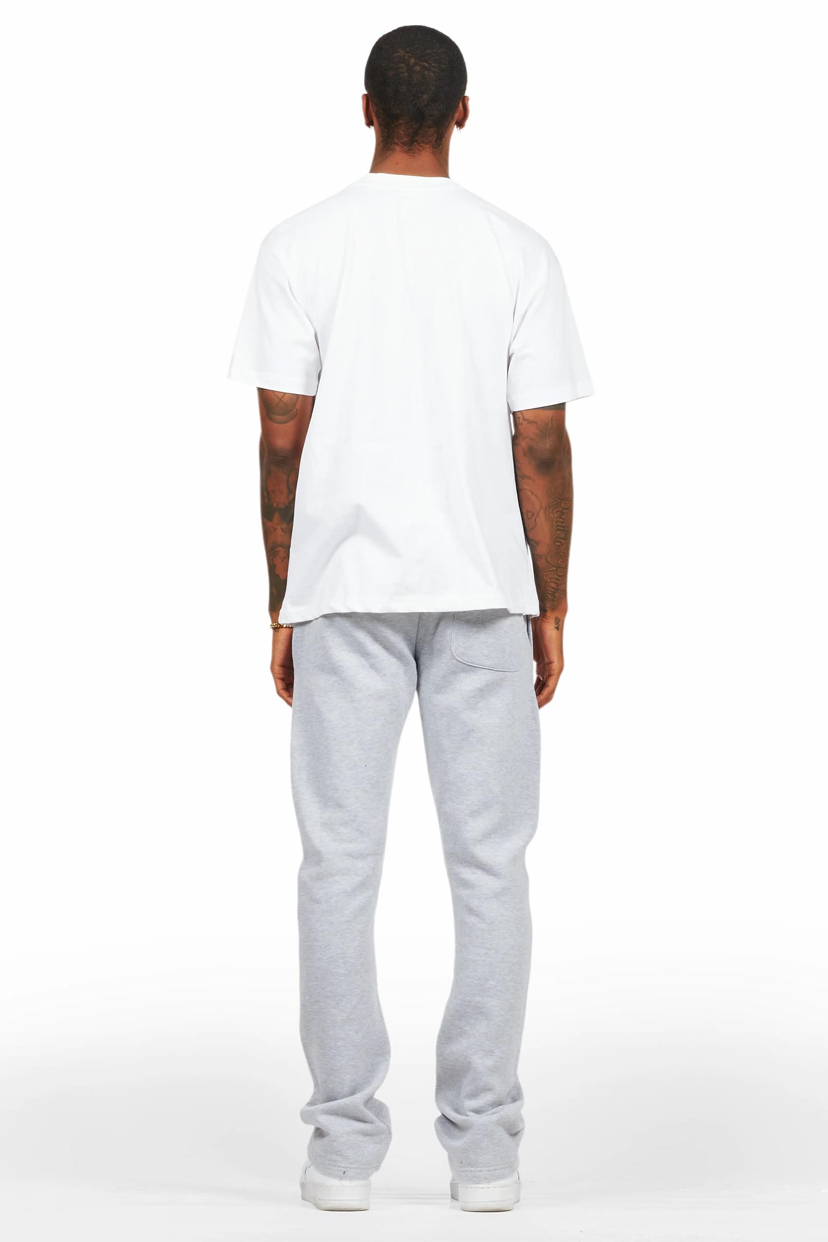 Lake White/Grey Oversized T-Shirt/Stacked Track Pant Set Male Product Image