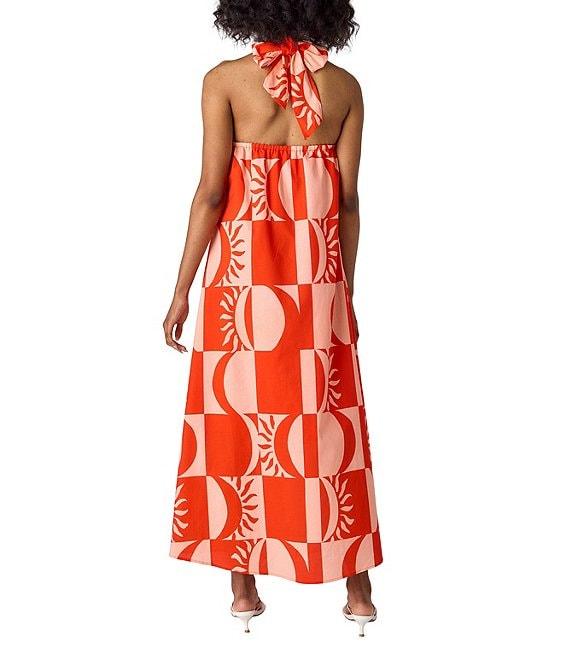 CROSBY by Mollie Burch Cleo Printed Crisscross Halter Neck Self Tie Sleeveless Maxi Dress Product Image