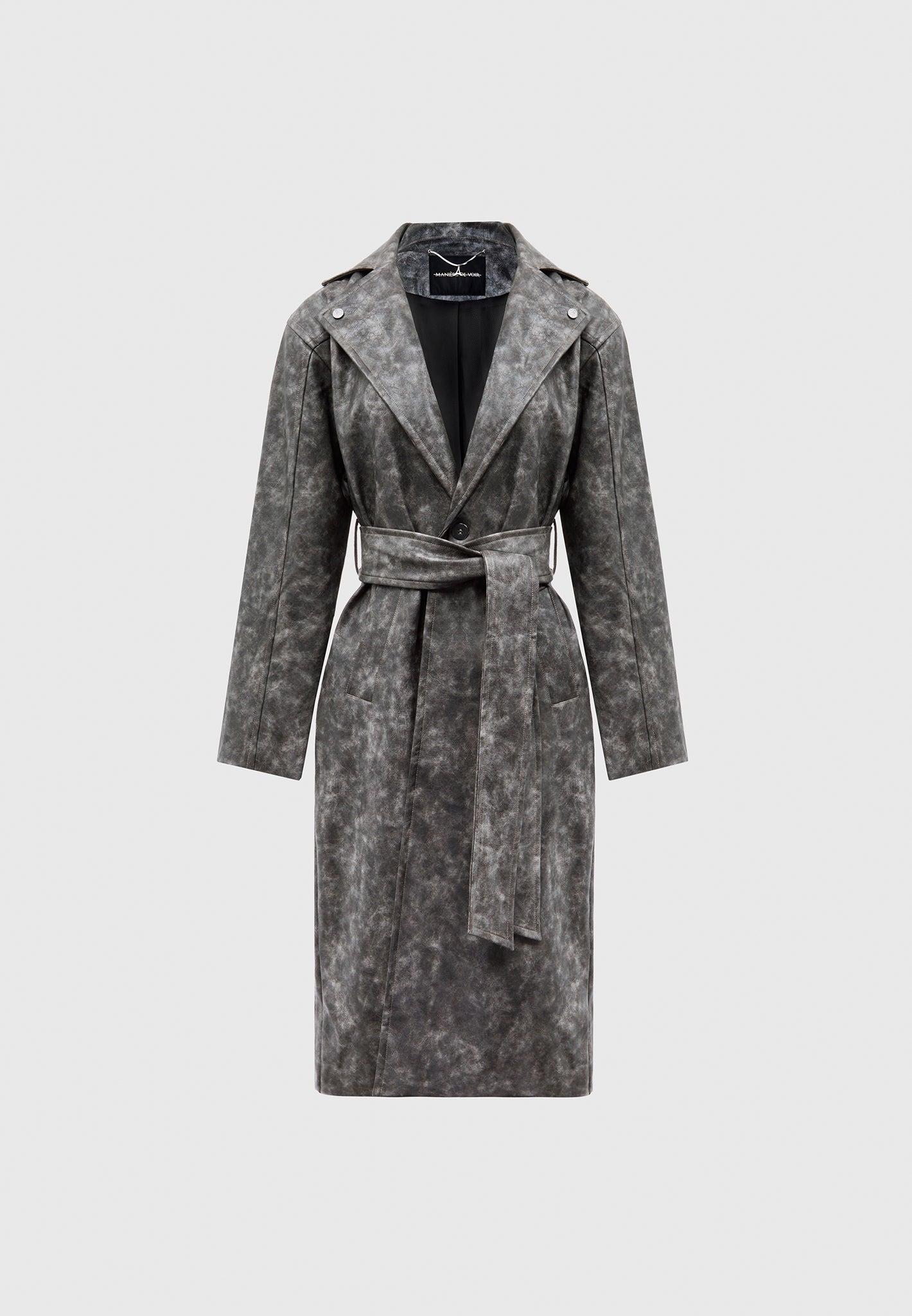 Vintage Leather Trench Coat - Grey Female Product Image