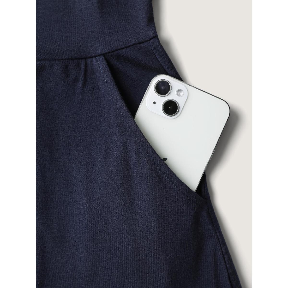 Plus Size Supersoft Neck Tie-Up Pockets Midi Dress Indigo Women Leisure Cross straps V-neck Elbow-length sleeve Curvy BloomChic 14-16/1X Product Image