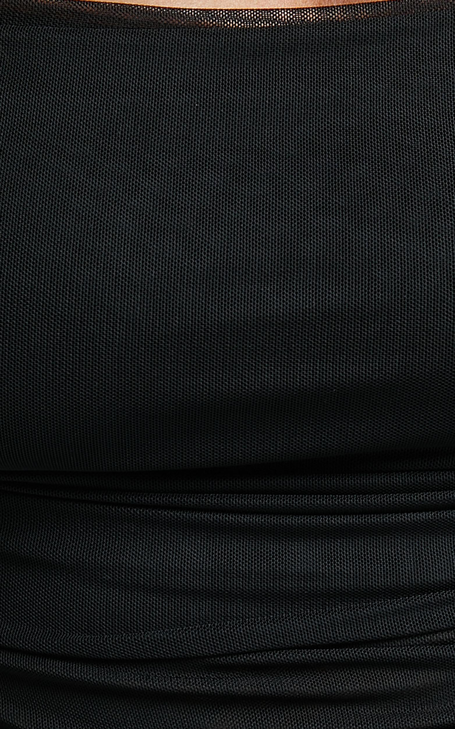 Jaythen Bodysuit - Long Sleeve Off Shoulder Ruched Mesh Bodysuit in Black Product Image