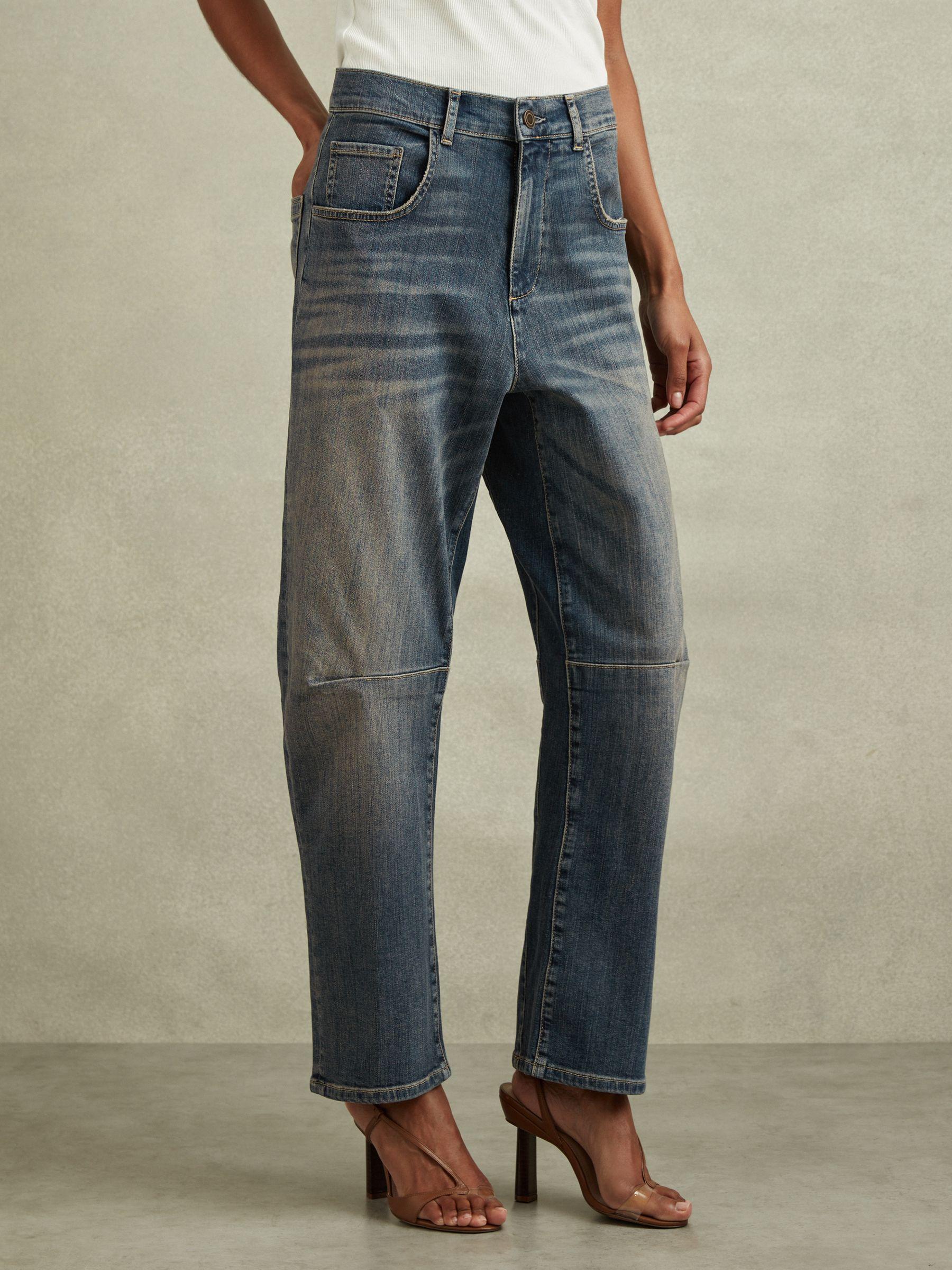 Barrel-Leg Dart Jeans in Mid Blue Product Image