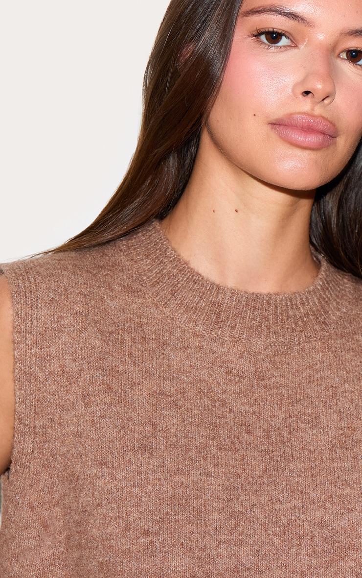 Mocha Marl Soft Knit High Neck Sleeveless Top Product Image
