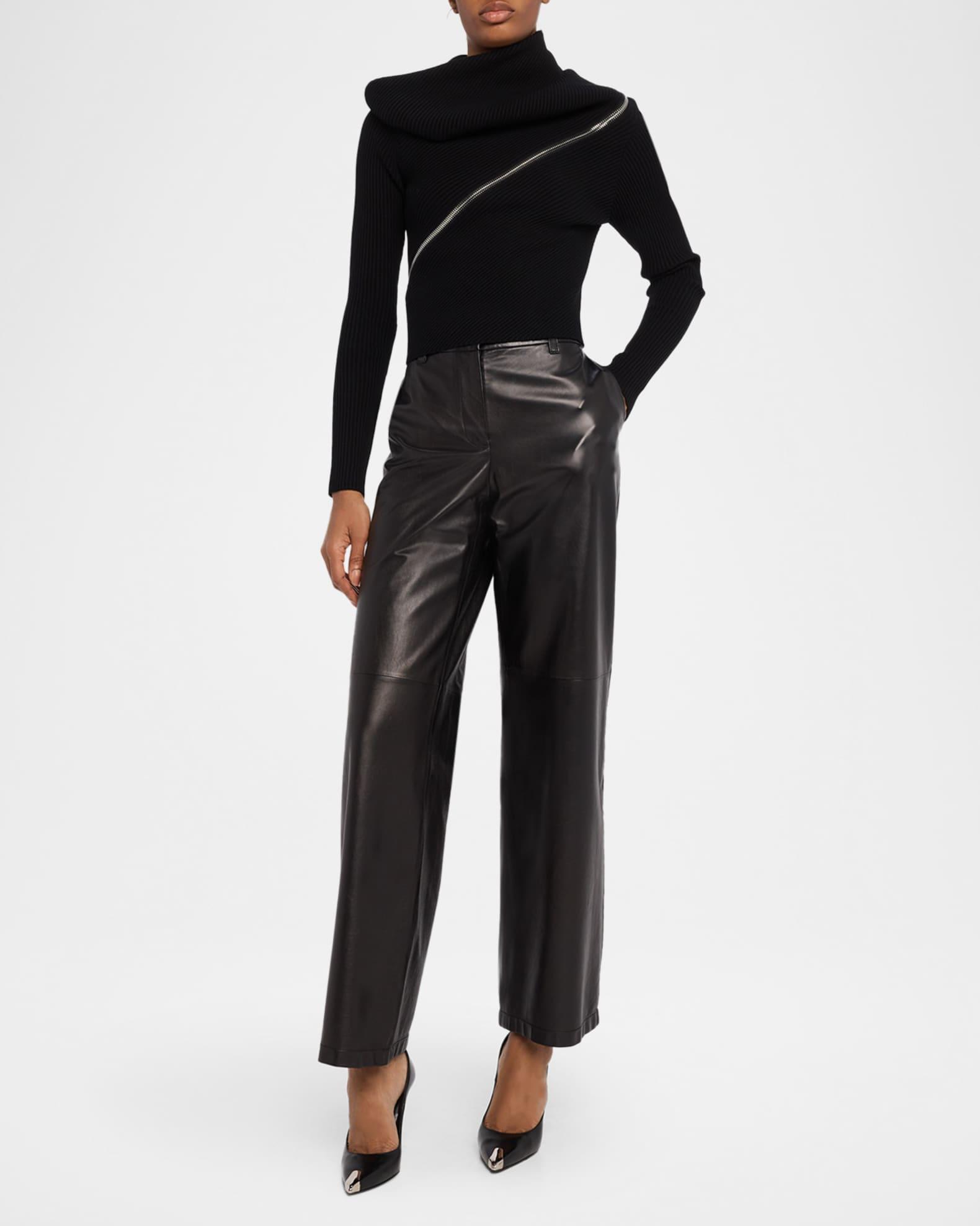 Spiral Zipped Cowl-Neck Rib Crop Sweater Product Image