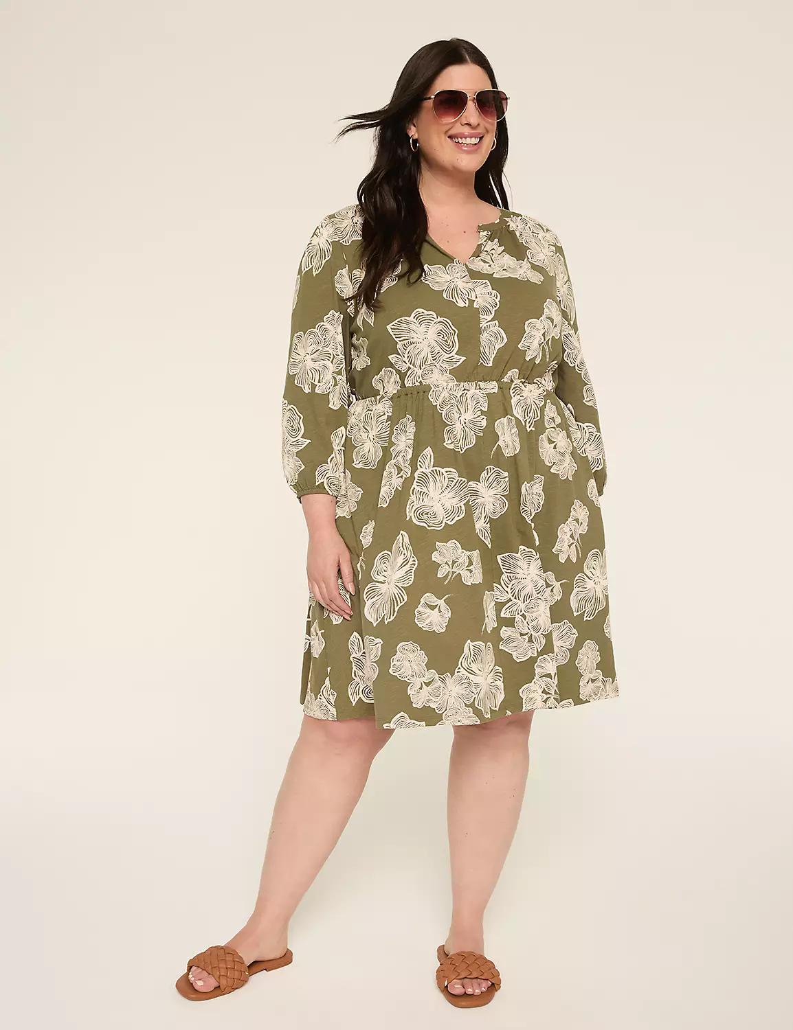 3/4-Sleeve Split-Neck Dress Product Image