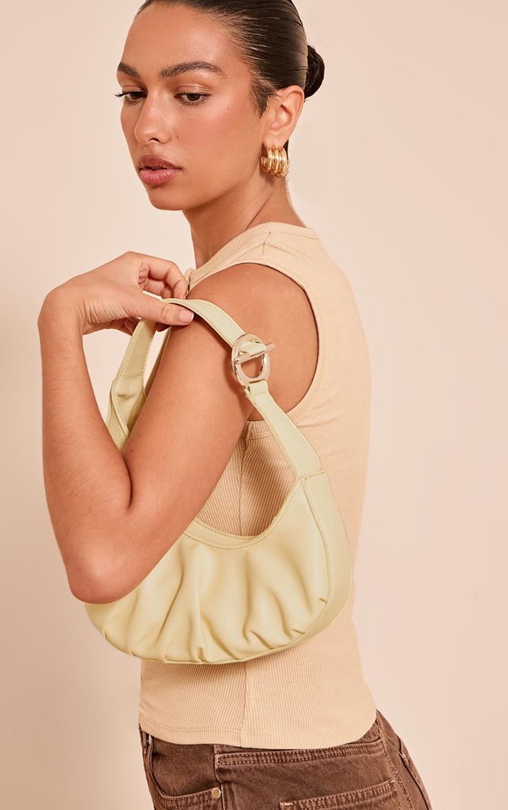 Cream PU T Bar Asymmetric Shoulder Bag Product Image